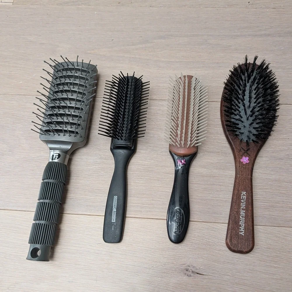 Professional Hair Brush Bundle, Wet Brush, Denman & Boar Bristle Brushes, 4 pcs